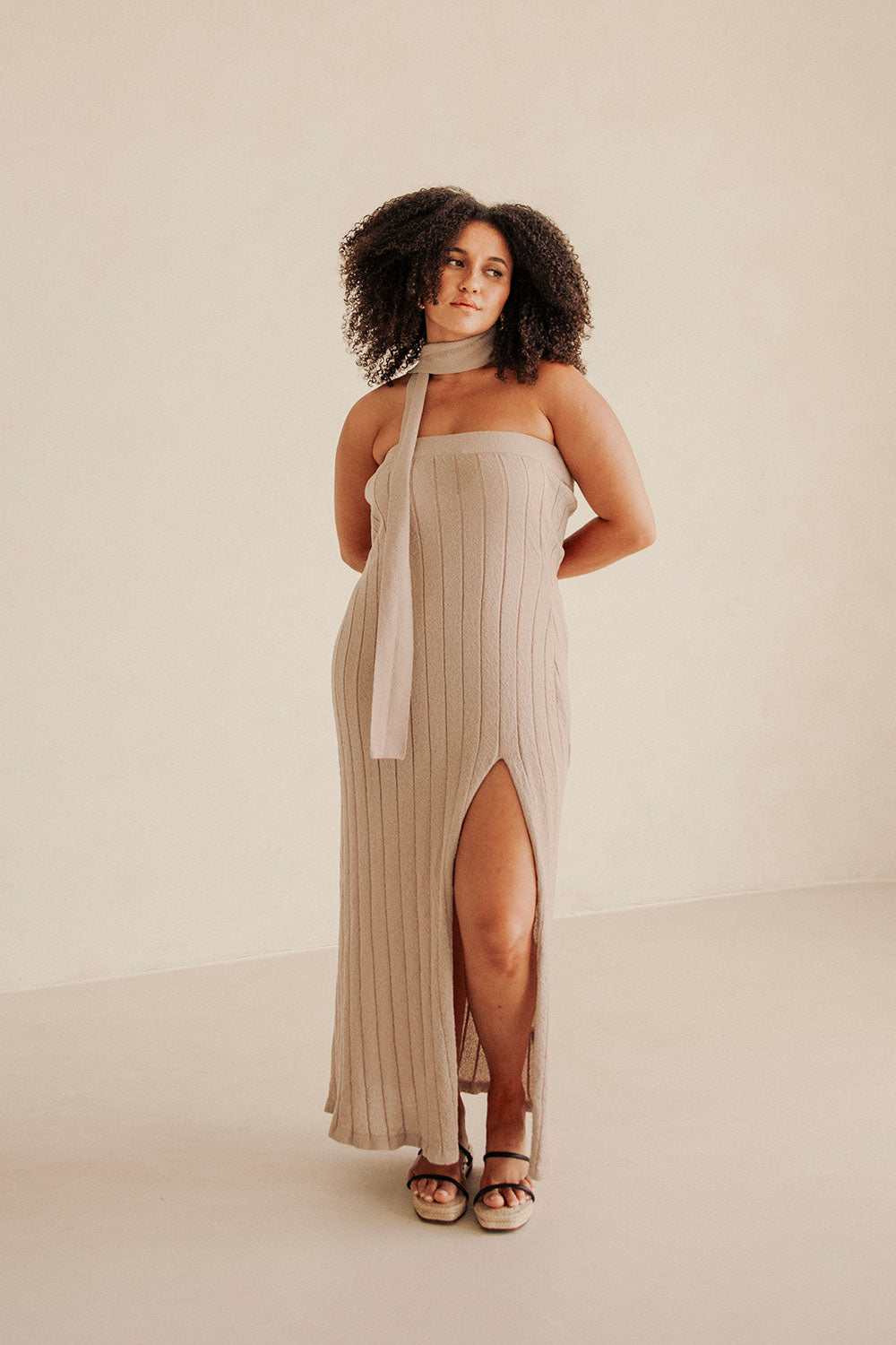 Grey Strapless Split Raveen Dress