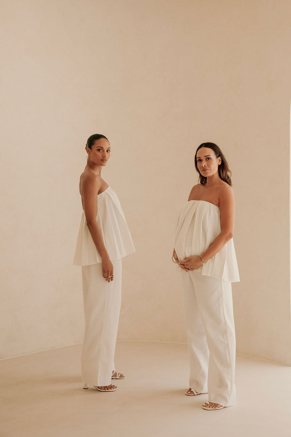 White Relaxed Elastic Drawstring Kamila Pants