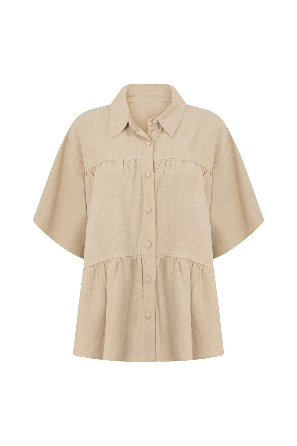 Beige Short Sleeve Button Up Collar Luna Top