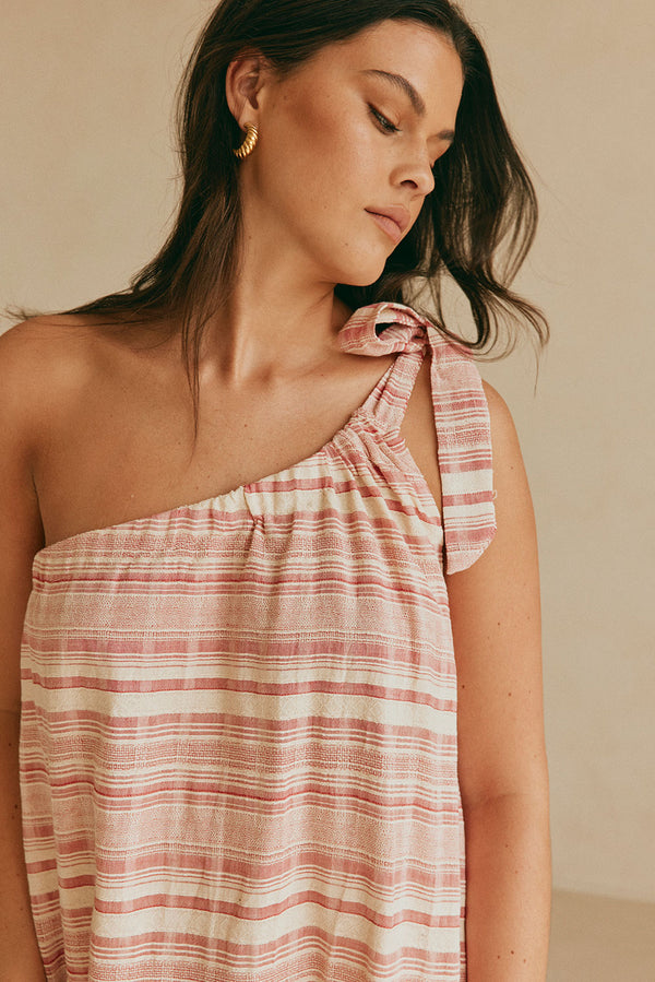 Pink And White Stripe One Shoulder Navi Maxi Dress