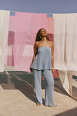 Blue Pointelle Knit High Waist Athena Pants