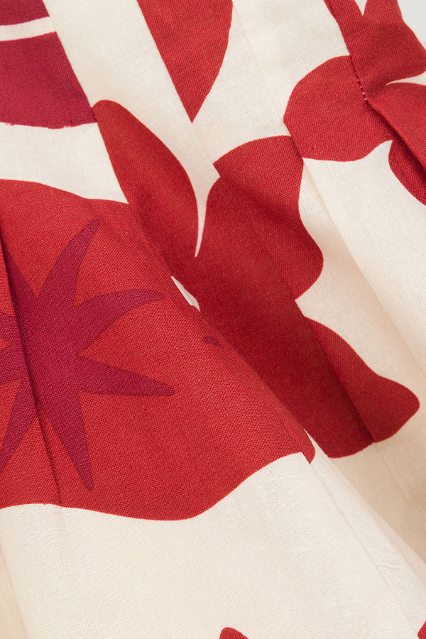 Red Sienna Sunset Print Pleated Del Mar Top