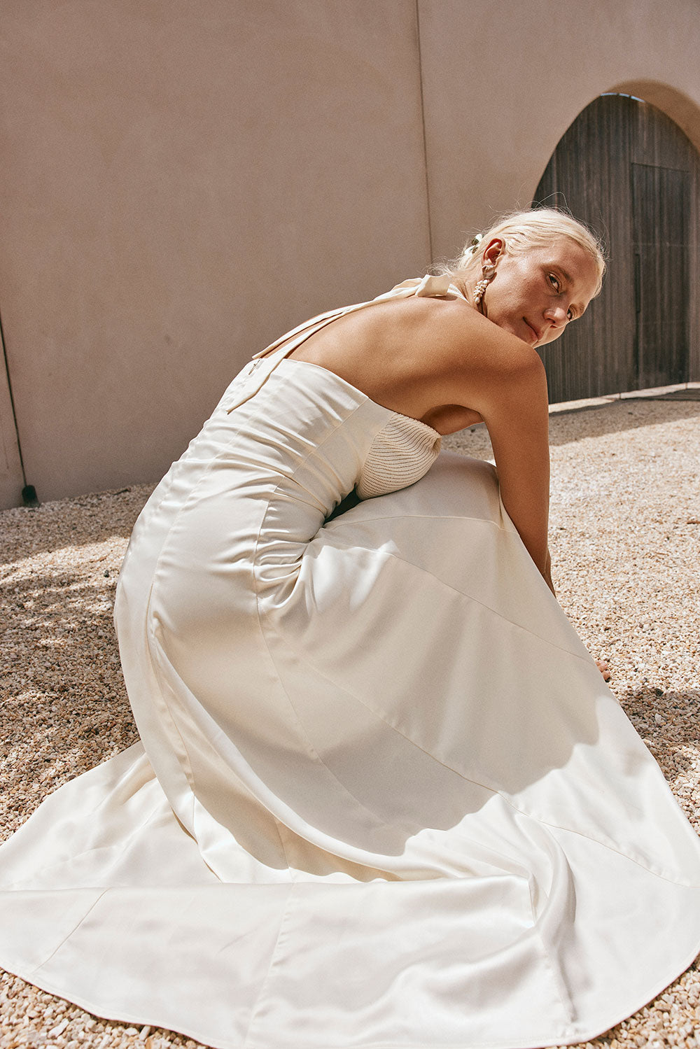 Cream Pleated Halter Maxi Blaire Skirt