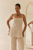 Beige Crochet Knit Strappy Nev Top