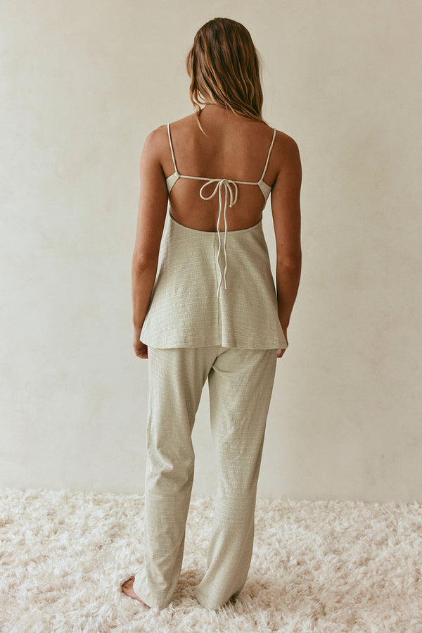 Sage Green Waffle Sweetheart Backless Alondra Jumpsuit