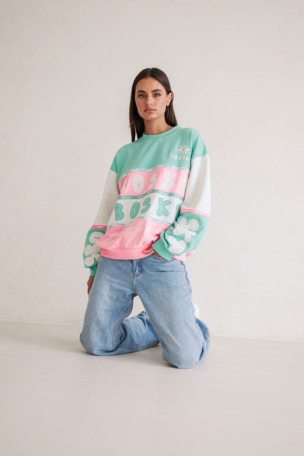 Swisse Vintage Oversized Sweater - Pink Green White