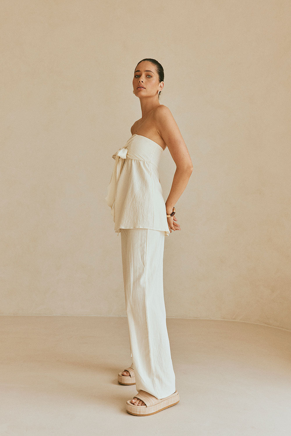 Serena Front Tie Pants - Beige