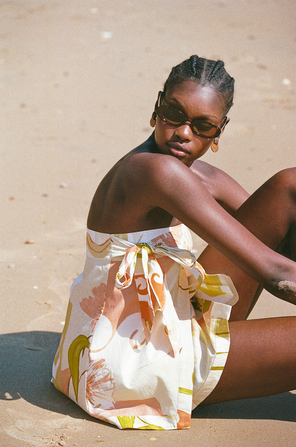 Orange Thalassa Rust Print Strapless Tie Elexus Top