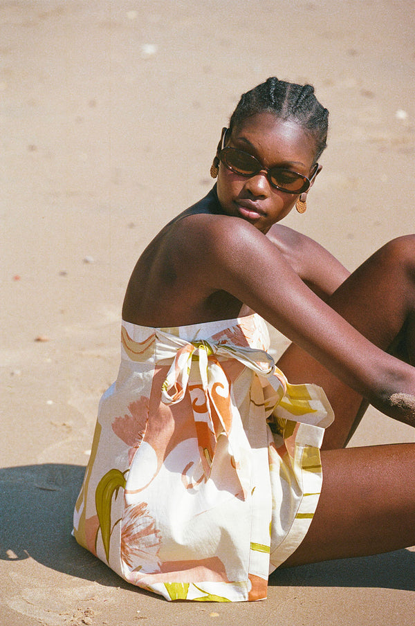 Orange Thalassa Rust Print Strapless Tie Elexus Top