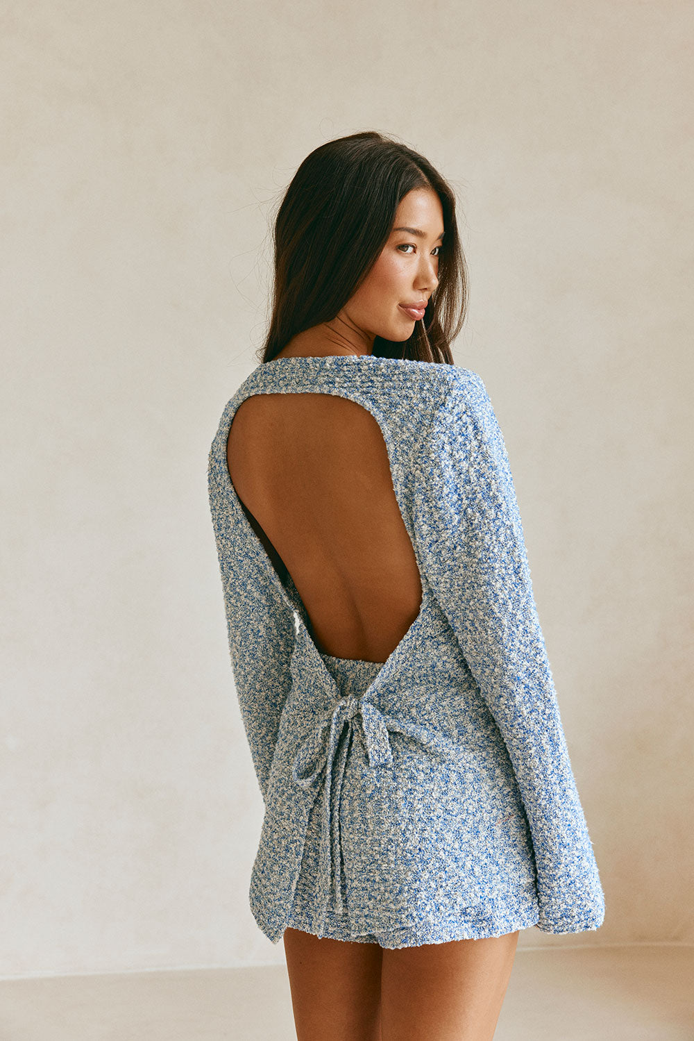 Tori Elasticated Knit Shorts - Blue, White