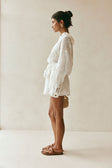 White Long Sleeve Button Collar Orazio Dress
