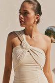 Beige One Shoulder Cutout Mini Knot Dimmi Dress