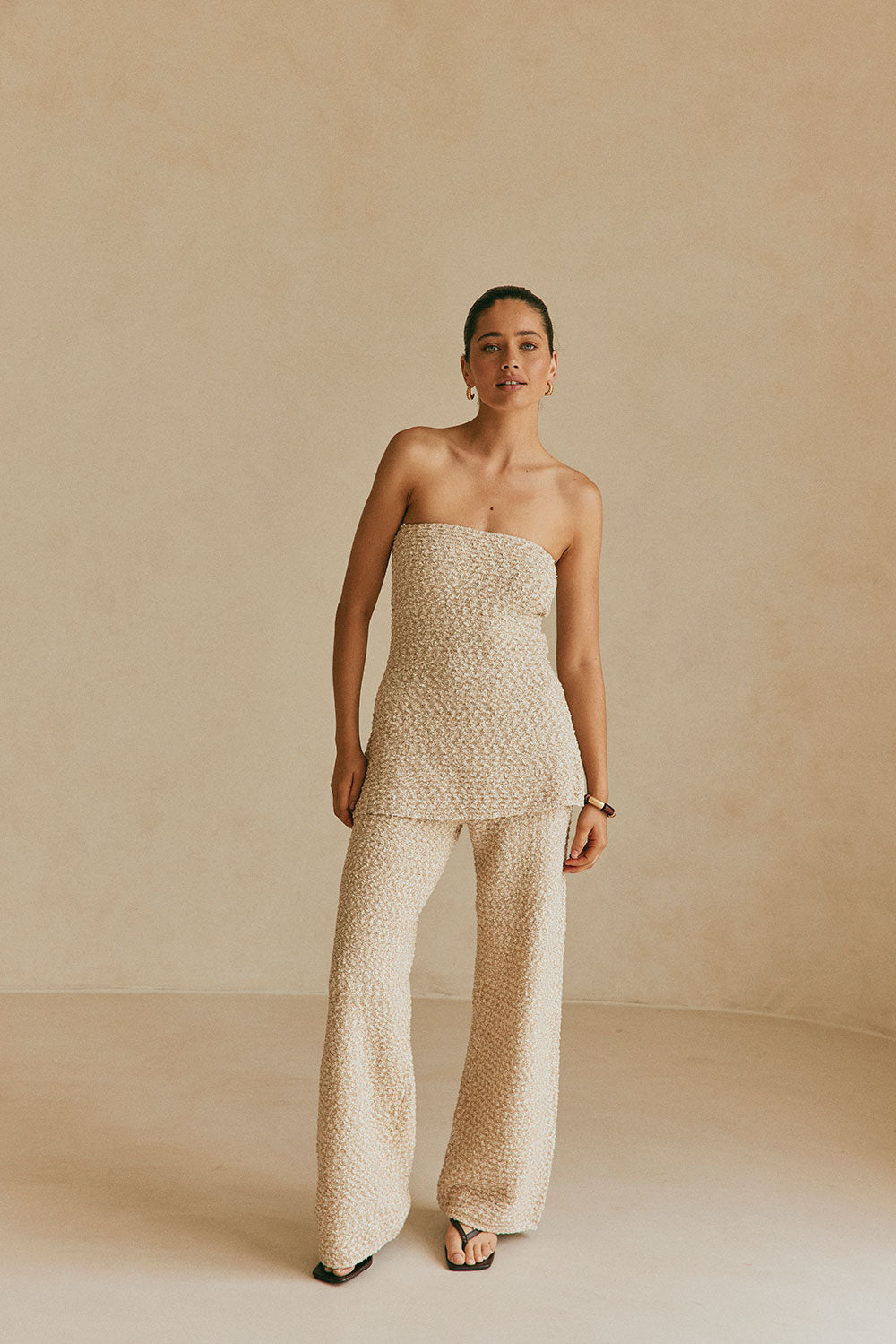 Tan Knit High Waist Soha Pants