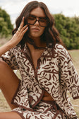 Cream And Brown Floral Button Up Collar Sarai Top