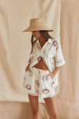 Cream Matia Print Elastic Drawstring Marika Shorts