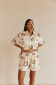 Cream Matia Print Elastic Drawstring Marika Shorts