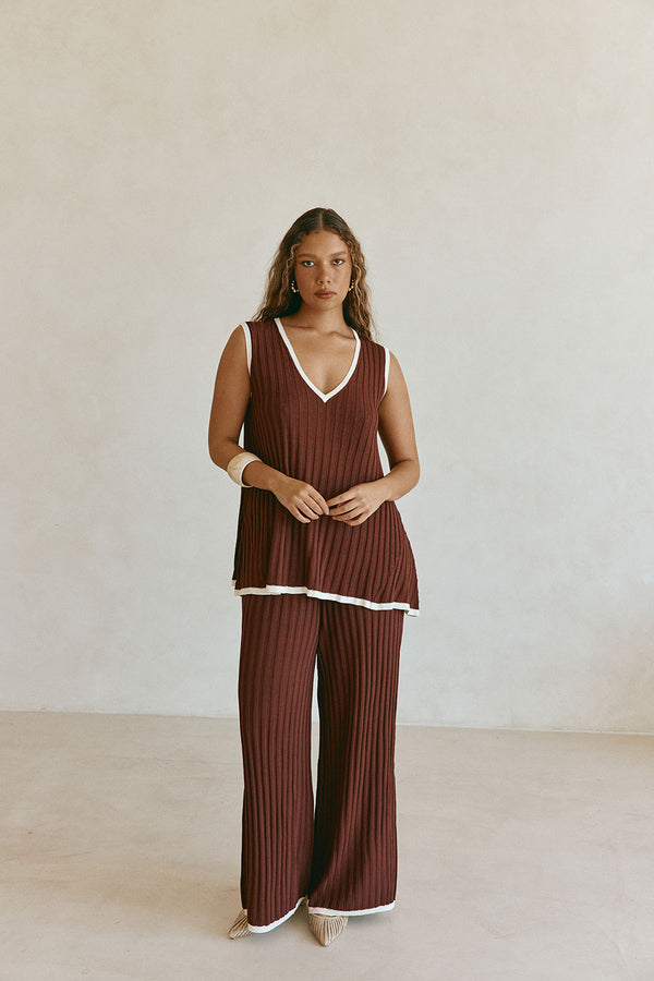 Chocolate Brown Ribbed High Waist Winnie Pants