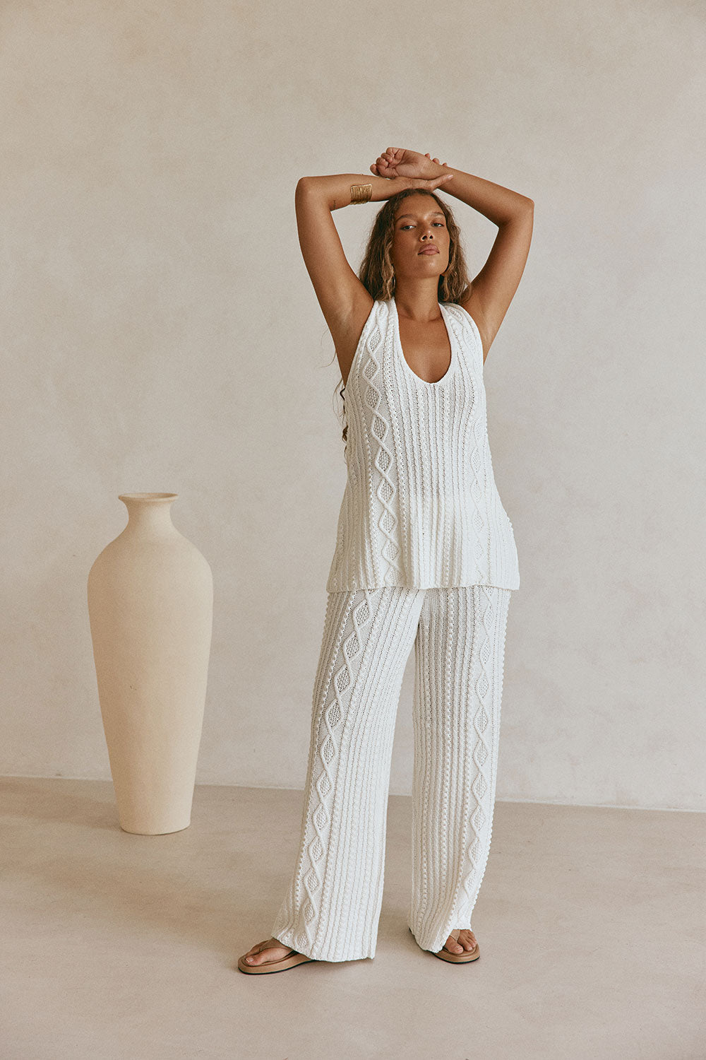 Cream Cable Knit Halter Azari Top – SABO