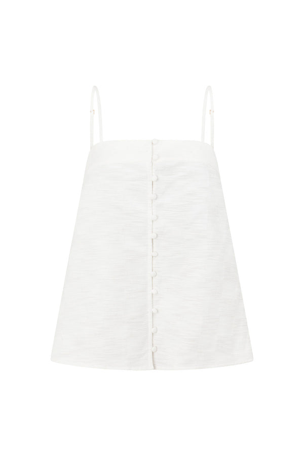 White Cotton Thin Strap Button Down Aaliyah Top