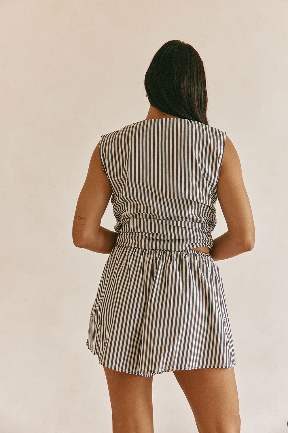 Black and White Stripe Elastic Dalia Shorts