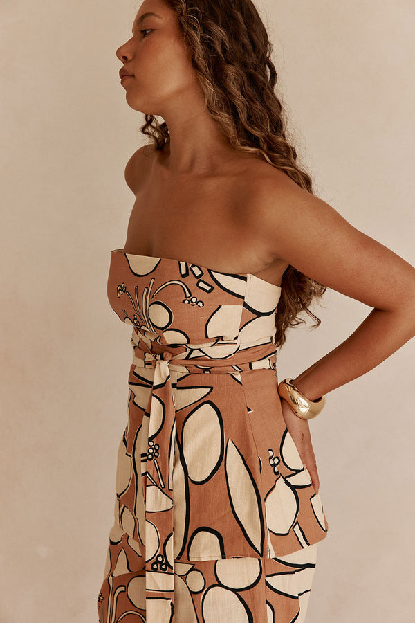 Orange Barossa Print Strapless Torquay Top
