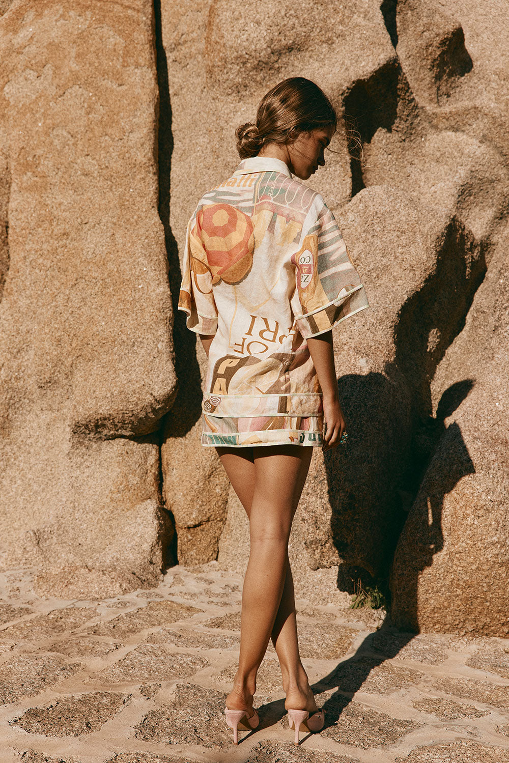 La Dolce Vita Collared Buton Up Top - Fiorire Rosa Orange, Pink