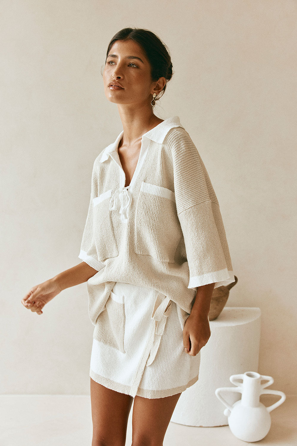 Beige Wrap Elastic Mini Jess Skirt