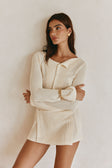 Violette Long Sleeve Button Up Mini Wrap Dress - Beige