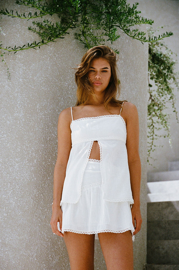 White Cotton Split Strappy Alani Top