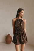 Chocolate Speck Polka Dot Halter Backless Adira Playsuit