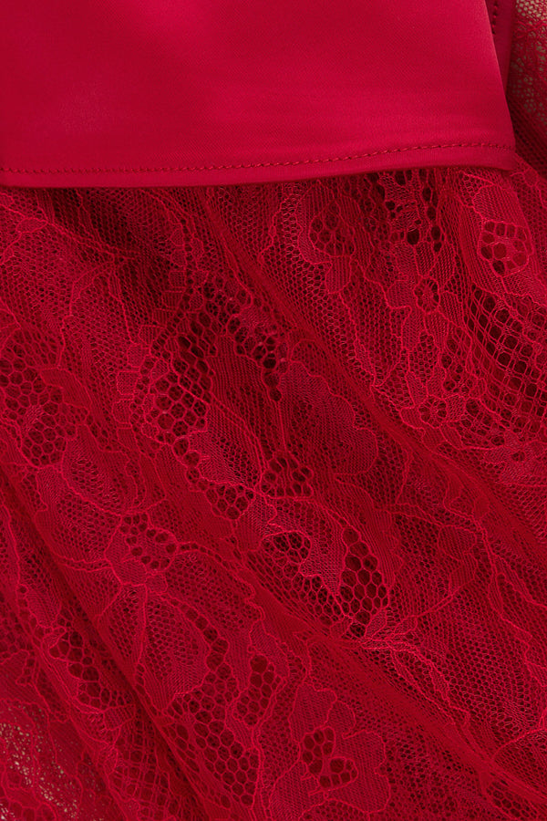 Red Silky Lace Strappy Maxi Dove Dress