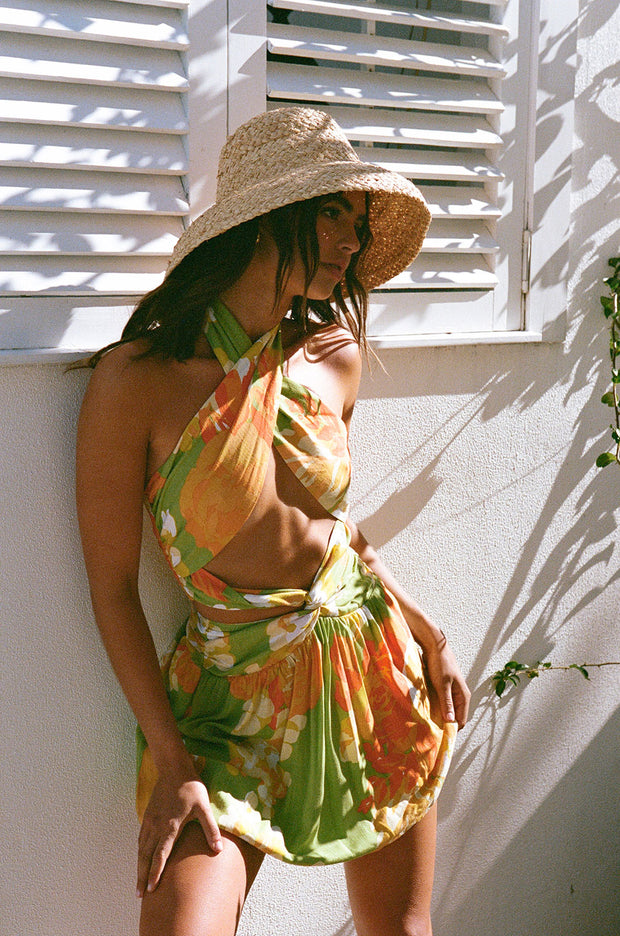 Amina Halter Dress - Floral Sunset
