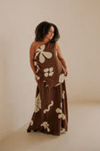 Lessi One Shoulder Tie Maxi Dress - Galene Brown Print