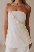 White Structured Strapless Button Salma Top