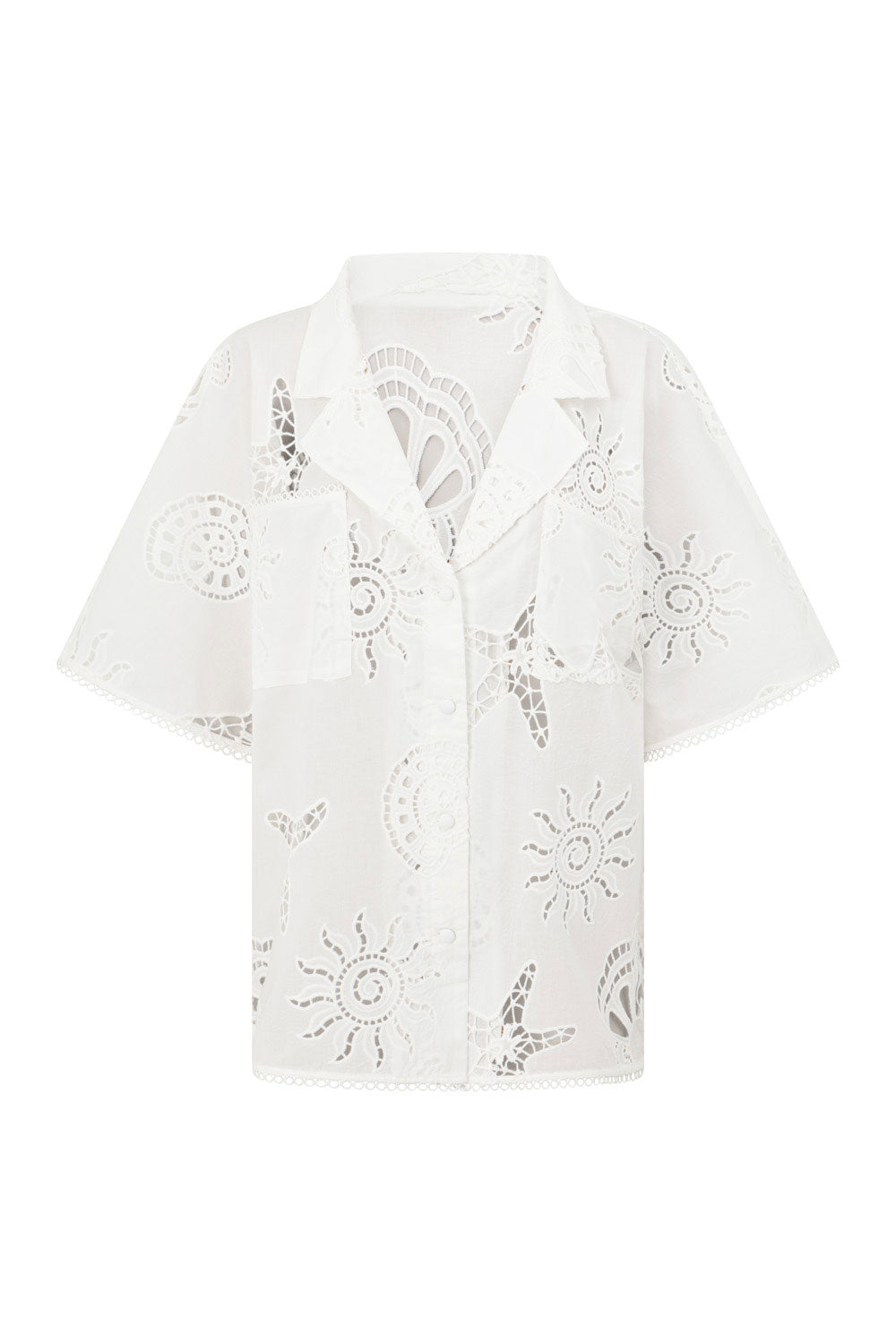 Nissi Collared White Embroidered Short Sleeve Shirt - Corallo Bianca