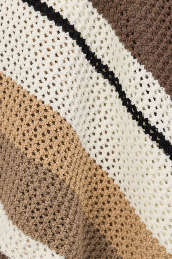 Tan Brown and Cream Stripe V Neck Lana Top