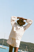White Embroidered Long Sleeve Tie Paras Top