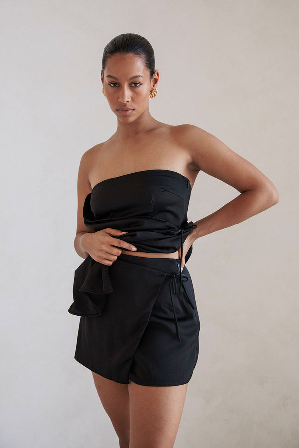 Black High Waist Wrap Mini Kleo Skirt