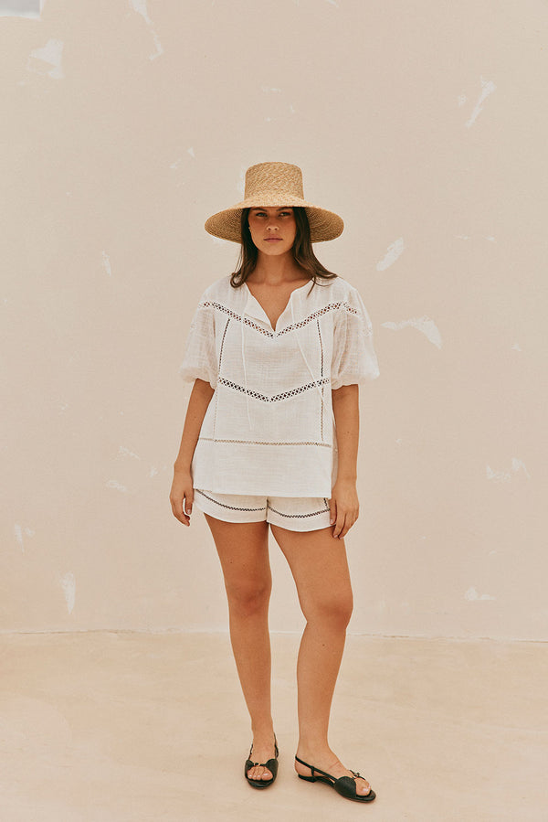 White Cheesecloth Puff Sleeve Amelia Top