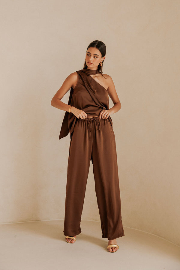 Bailen Elasticated Tie Pants - Brown