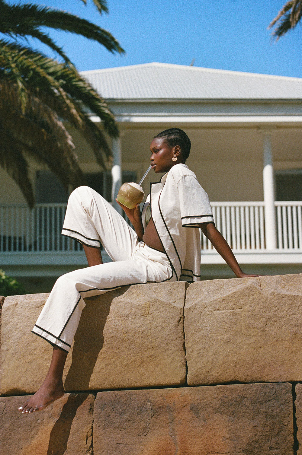 Lively Short Sleeve Tie Top - Cream, Black