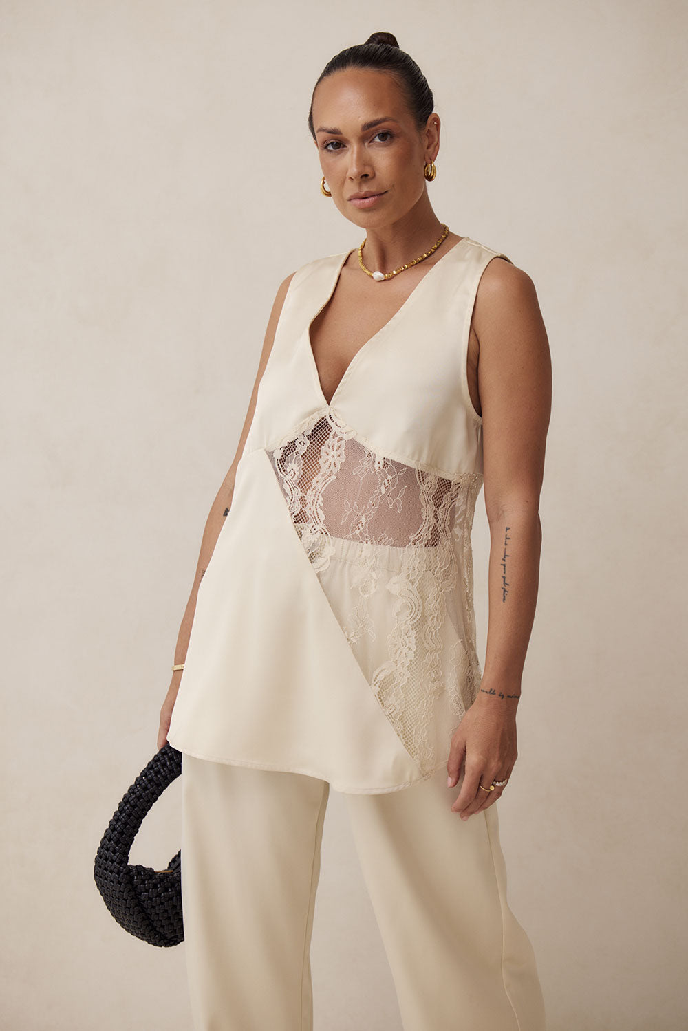 Maarten V Neckline Lace Top - Cream