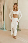 White Crinkle Split Wrap Midi Charlize Skirt