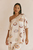 Cream Matia Print Off Shoulder Grace Top