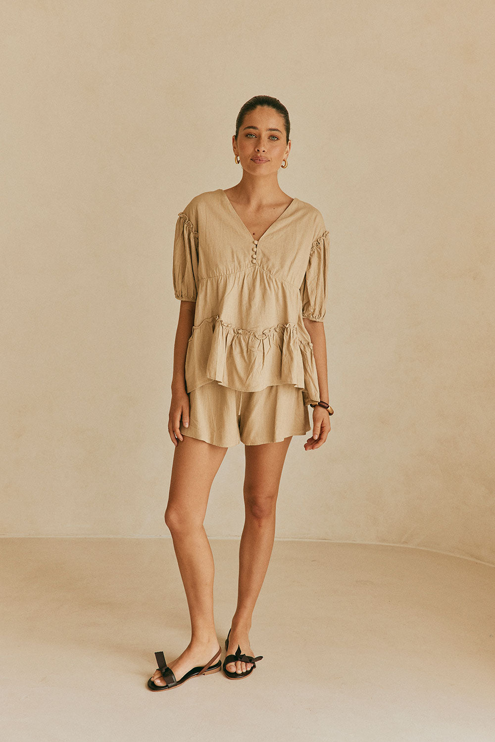 Lyon Front Tie Shorts - Tan