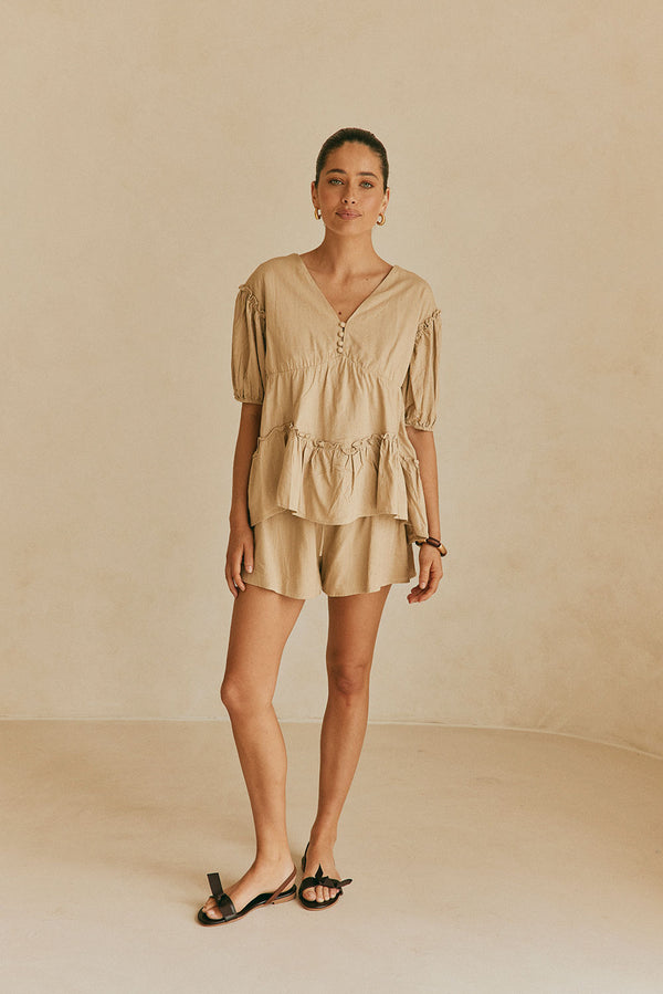 Lyon Front Tie Shorts - Tan