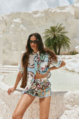 Blue Floral Paradesios Print Belt Cassia Shorts