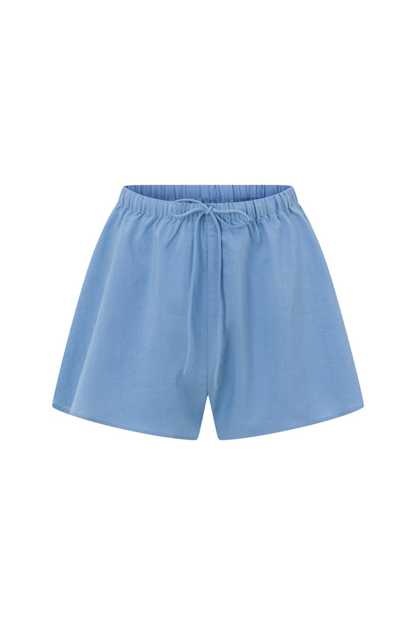 Blue High Waist Elastic Drawstring Octavia Shorts