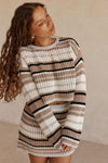 Tan and White Stripe Long Sleeve Palma Crop Top