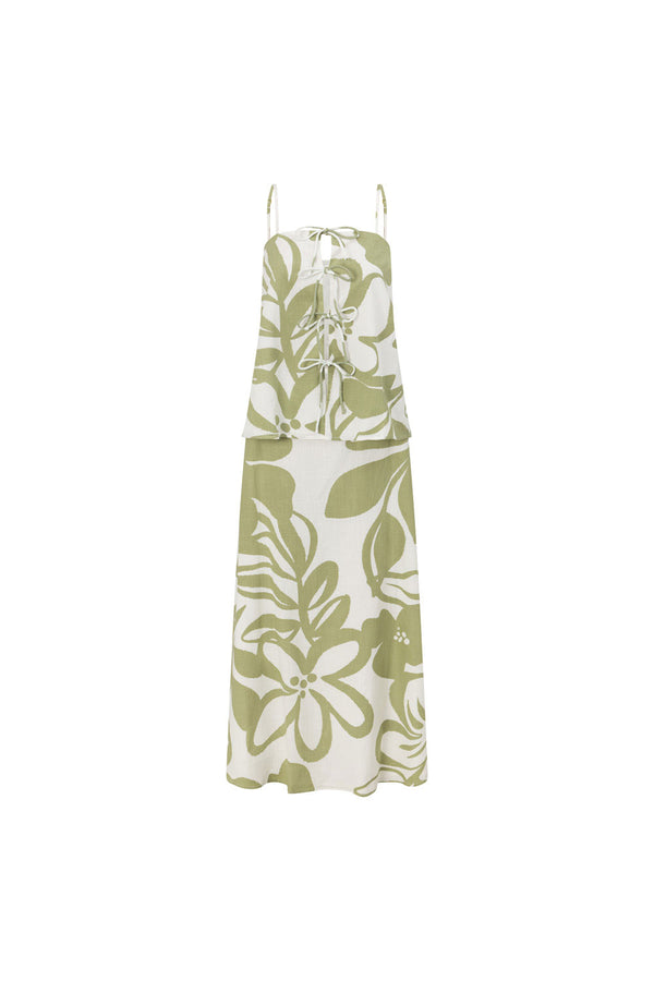 Green Paradisus Floral Print Bow Maxi Midori Dress